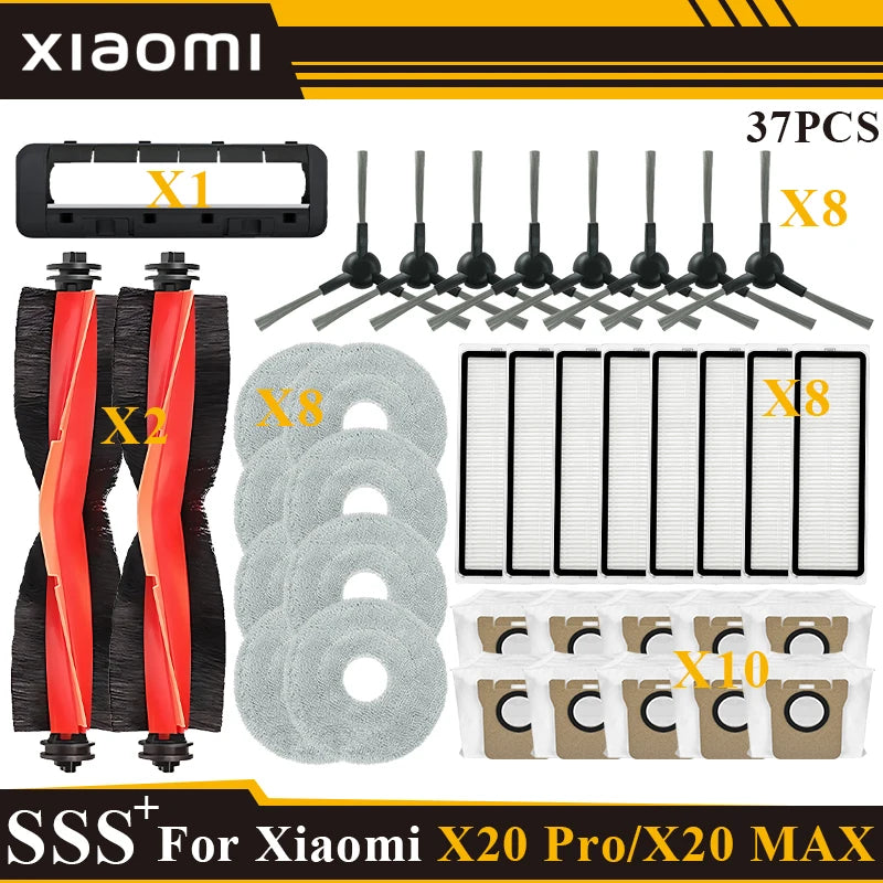 Compatible with Xiaomi Robot Vacuum X20 Max /X20 Pro/ D109GL /D102GL Accessories Main Roller Side Brush, Filter, Mop, Dust Collected Ba