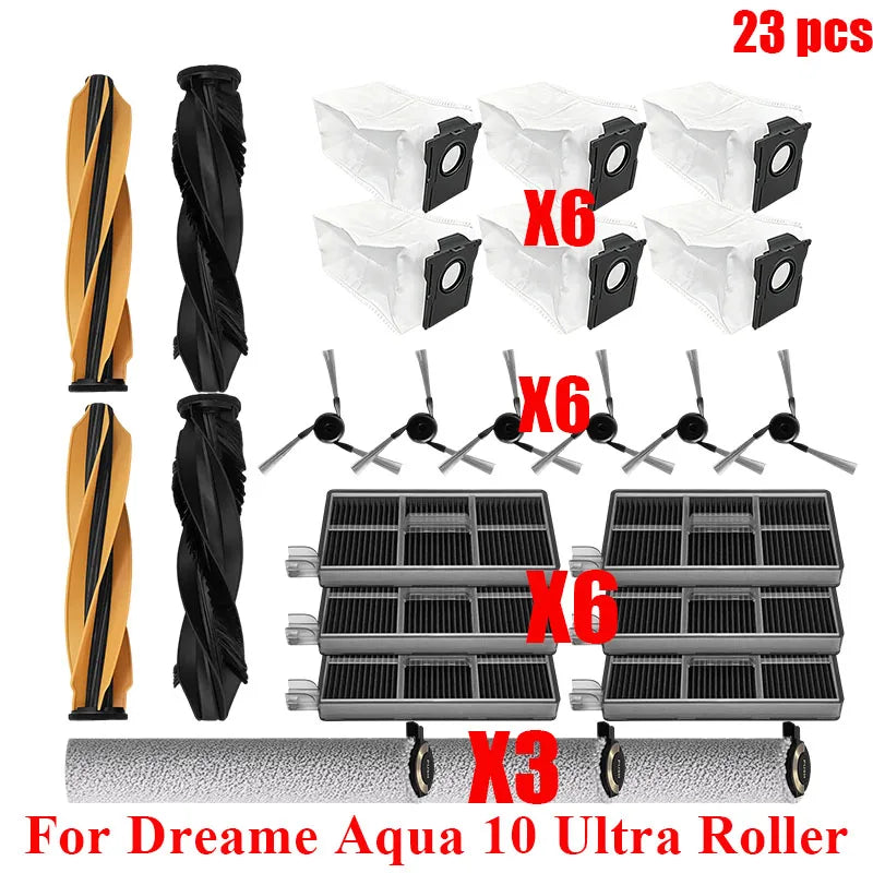 Acccessories Compatible with (Dreame Aqua 10 Ultra Roller) Vacuum Parts Main Roller Brush Side Brush Cleaner Filter Dust Bag Roller Mops