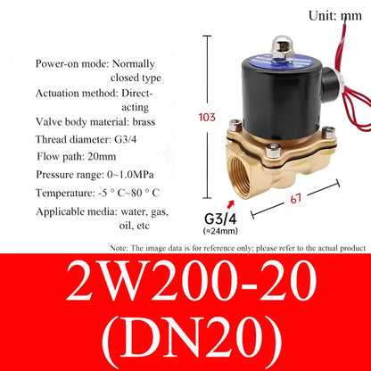 2W Small Solenoid Valves Water Valves Pneumatic Control Valves DN8/10/20/50 Normally Closed 12V 24V 220V 110V For Water Oil Air