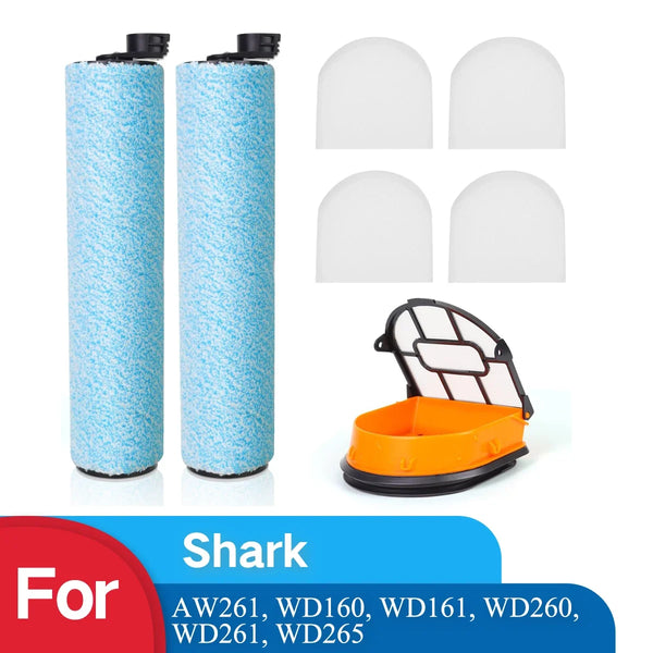 7 Pcs WD161 Replacement HEPA Filter and Brush Roller Set for Shark HydroVac MessMaster AW261, WD160, WD161, WD260, WD261, WD265