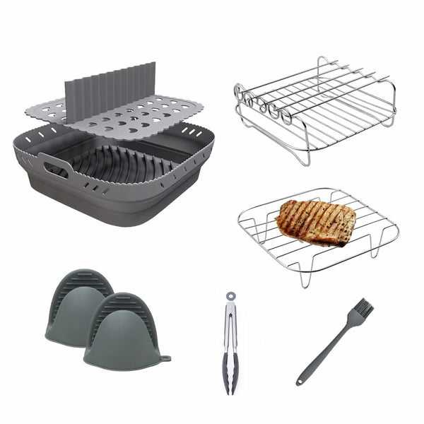 Foldable Reusable Air Fryer Silicone Basket Tray Set BPA Free Grill Rack Accessories Healthy Cooking Mold Liner Tray