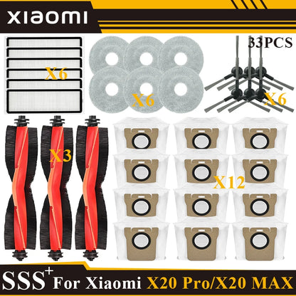 Compatible with Xiaomi Robot Vacuum X20 Max /X20 Pro/ D109GL /D102GL Accessories Main Roller Side Brush, Filter, Mop, Dust Collected Ba