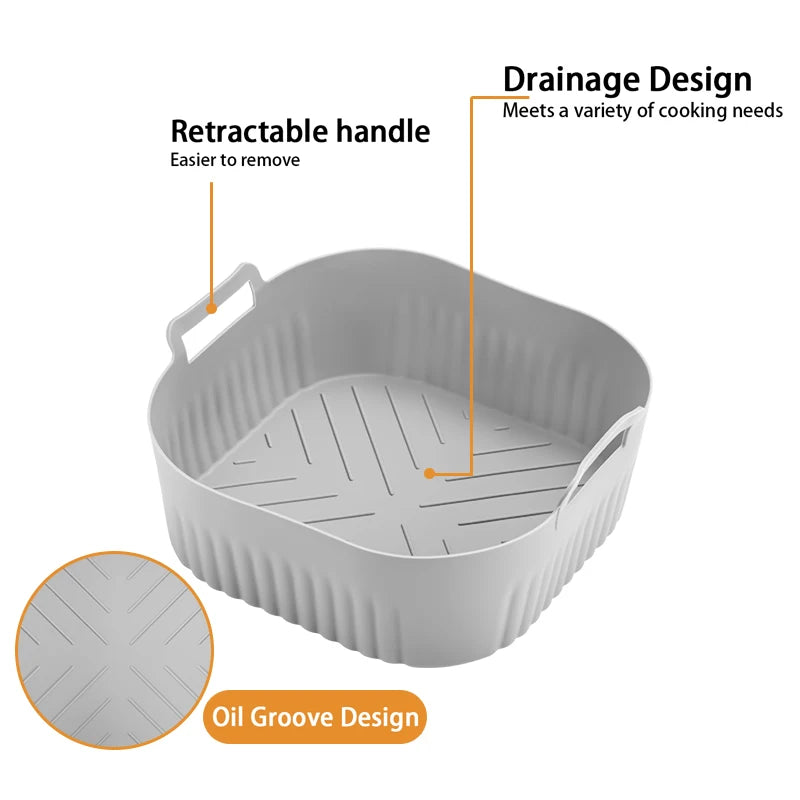 20cm/7.87inch Square Reusable Air Fryer Silicone Liners Silicone Basket 4.2L Compatible with Philips NA299 Accessoires Easy To Clean