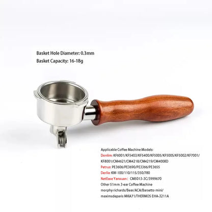 51mm 3-Ear Bottomed Portafilter for Donlim/Homix/Gypas//Sachi Espresso Machines, 304 Stainless Steel Coffee Handle with Basket
