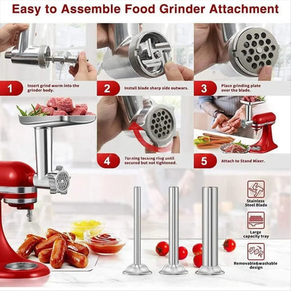 A60P Meat Grinder Attachment for Stand Mixer Stainless Steel Meat Grinder Accessory Knife Net Blade Combination