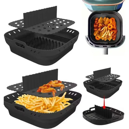 Silicone Air Fryer Tray with Divider Plate Reusable Non-Stick Baking Mat for Oven Fried Chicken Dishwasher-Safe