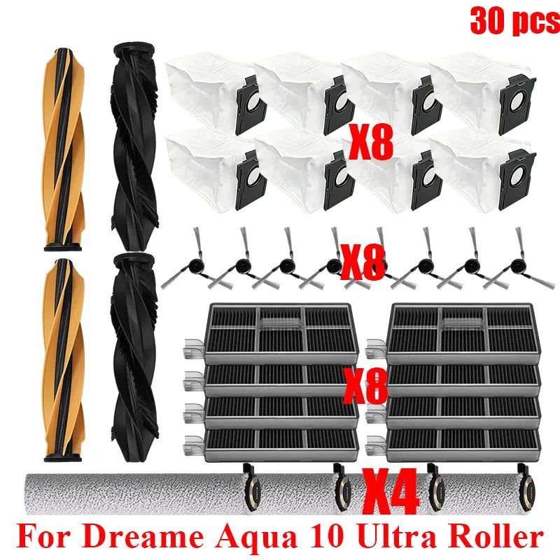 Acccessories Compatible with (Dreame Aqua 10 Ultra Roller) Vacuum Parts Main Roller Brush Side Brush Cleaner Filter Dust Bag Roller Mops