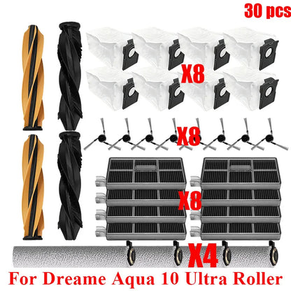 Acccessories Compatible with (Dreame Aqua 10 Ultra Roller) Vacuum Parts Main Roller Brush Side Brush Cleaner Filter Dust Bag Roller Mops