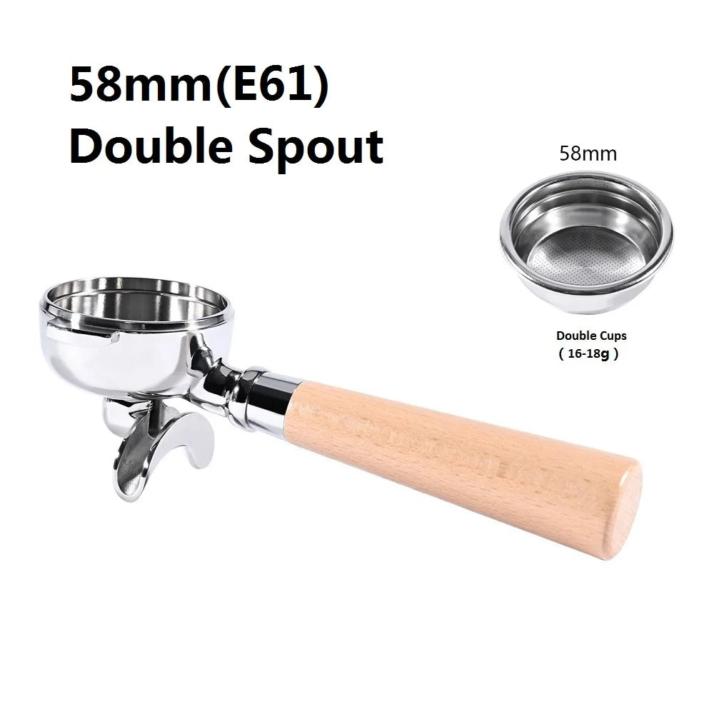 58mm Bottomless Coffee Portafilter for Expobar E61 Rocket Coffee Machine with Double Spout 304 Stainless Steel Filter Basket