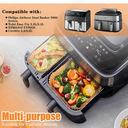 6L+3L Air Fryer Disposable Baking Paper Liner For Philips Airfryer Double Basket Series 3000, Tefal Easy Fry 6 L/3.1 L, EY901810