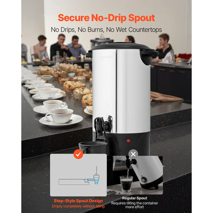 SucceBuy Commercial Coffee Urn 40 Cup 6 L Hot Beverage Dispenser with Dripless Faucet Quick-Brewing Coffee Maker for Catering