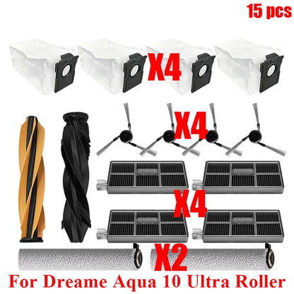 Acccessories Compatible with (Dreame Aqua 10 Ultra Roller) Vacuum Parts Main Roller Brush Side Brush Cleaner Filter Dust Bag Roller Mops