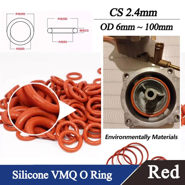 Thickness CS 2.4mm OD 6mm ~ 100mm 10/50pcs Red VMQ O Ring Seal Gasket Washer Round O Shape Silicone Ring