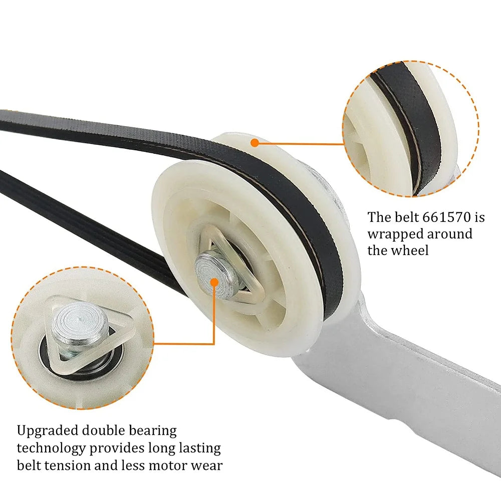 Dryer Drum Belt and Idler Pulley and Pulley Kit Compatible with May-tag,Ken-more Dryers 661570VP 661570V PS11726337