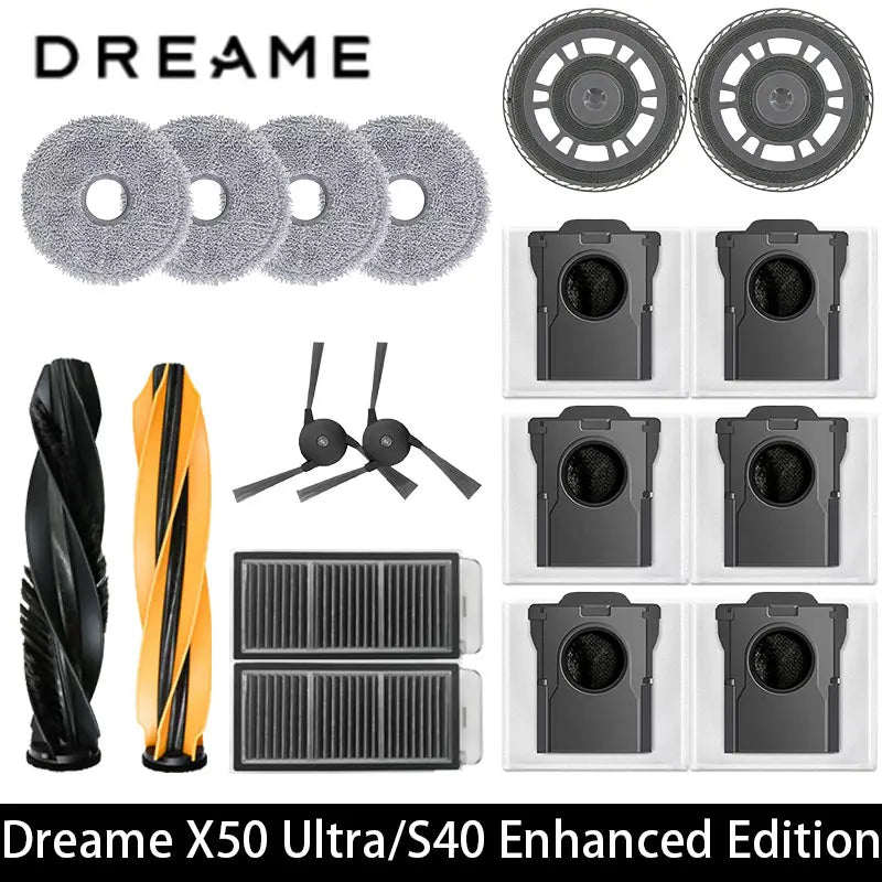 Dreame X50 Ultra / S40 Enhanced / L50 Pro Ultra Edition Vacuum Parts Main Roller Side Brush Hepa Filter Mop Cloth Dust Bag