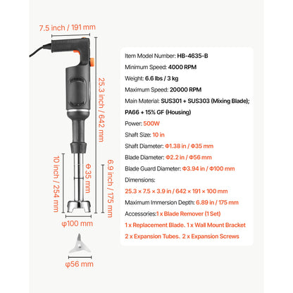 SucceBuy Commercial Immersion Blender for Restaurant Handheld Stick for Soups Sauces Variable Speed Stainless Steel 3-Blade Head