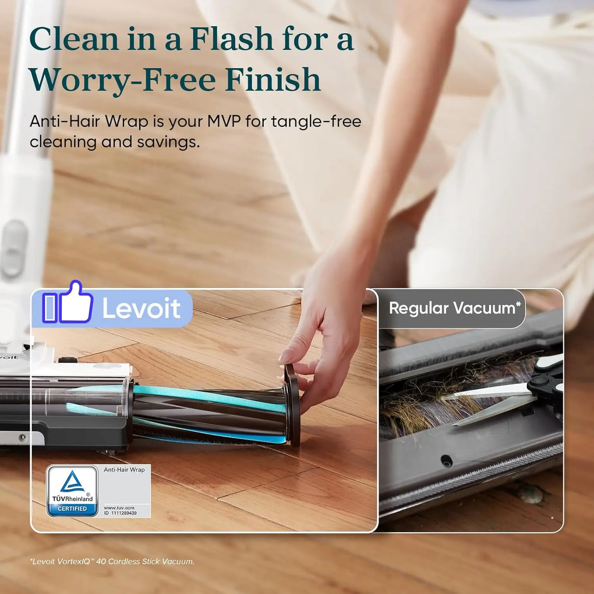 Brush Roller Set For LEVOIT LVAC-200 Cordless Vacuum Cleaner, For Anti-Tangling Design, Carpet, Hard Floor, Pet Hai
