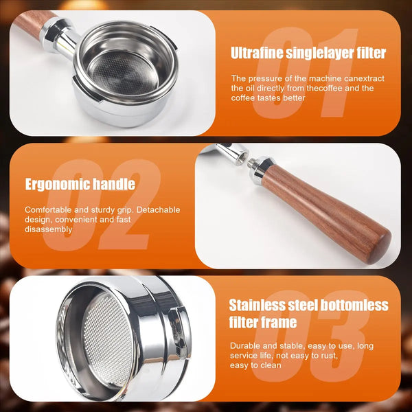 A1335Z~Coffee Bottomless Portafilter Coffee Machine Wood Handle Filter Coffee Accessories for KD-310/KD-510 K888