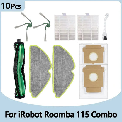 Compatible with IRobot Roomba 115 Combo/115 Combo+ Vacuum Cleaner Replacement Parts Main Roller Brush Side Brush Filter Mop Pad Dust Bag
