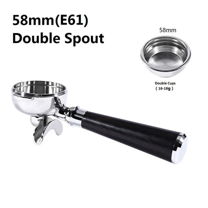 58mm Bottomless Coffee Portafilter for Expobar E61 Rocket Coffee Machine with Double Spout 304 Stainless Steel Filter Basket