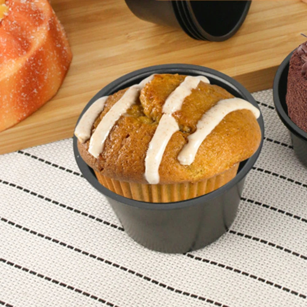 6-Pack Carbon Steel Muffin Pan Non-Stick Round Egg Tart Molds For Air Fryer And Oven 100ml/200ml Cake Baking Cups