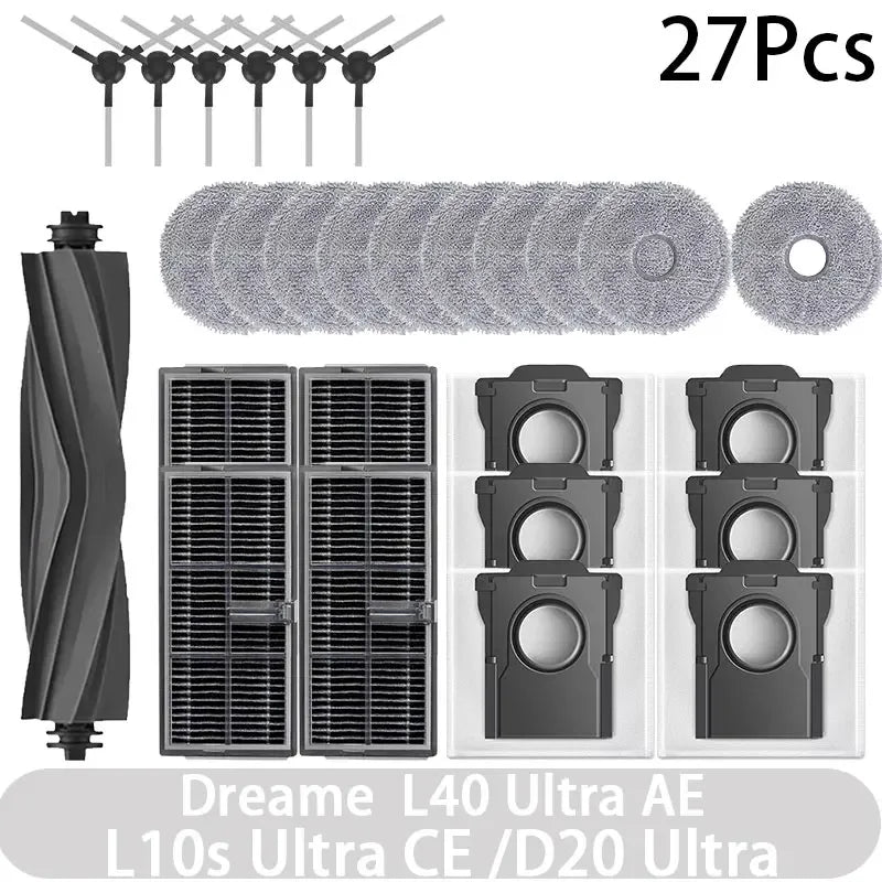 For Dreame L40 AE/L10s CE/D20 Vacuum Cleaner Accessories Main Brush Edge Brush Cloth Dust Bag Filter Screen