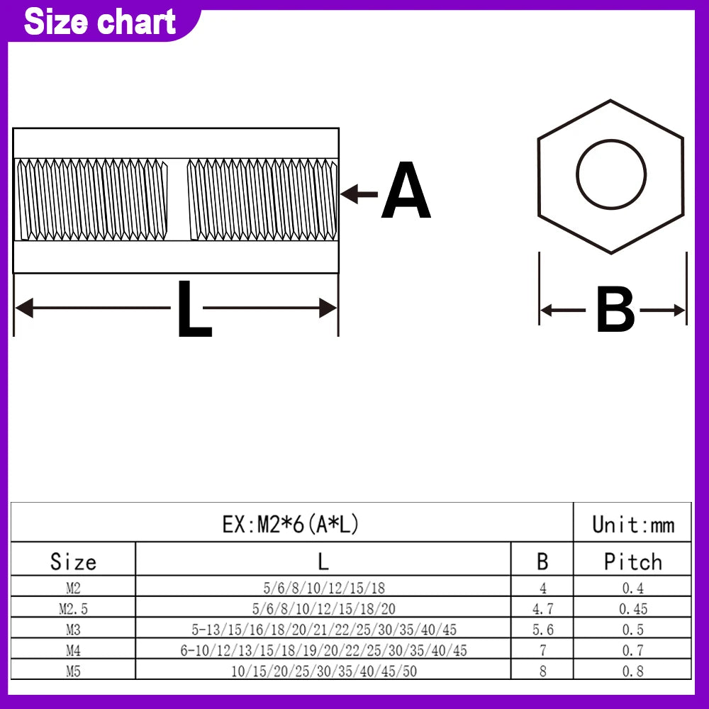 White and Black Double Pass Nylon Hex-agon Spacer Standoff Female Column Double Pass Plastic Hex Long Spacing Screws M2 M2.5 M3