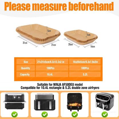 Air Fryer Paper for Ninja AF500EU Disposable Non-Stick BPA Free Healthy Cooking Oil Free Compatible with Dual Zone Air Fryers