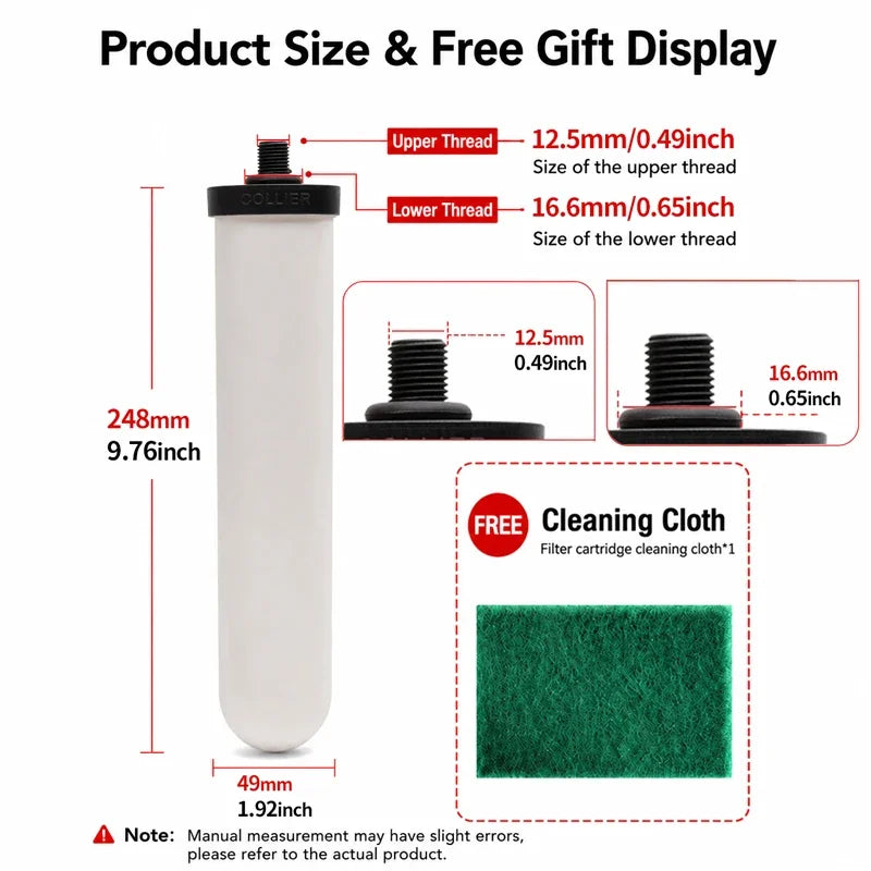 Collier 10 Inch 9504/9501 M10 Washable Reusable Ceramic Water Filter Cartridge, Replacement Filter for Water Purifier