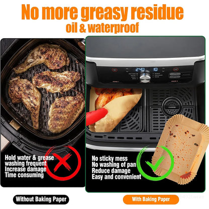 Air Fryer Paper for Ninja AF500EU Disposable Non-Stick BPA Free Healthy Cooking Oil Free Compatible with Dual Zone Air Fryers
