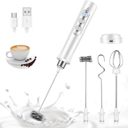 USB Rechargeable Electric Milk Frother Mini Handheld Foam Maker 3 Speed Whisks for Latte Coffee Cappuccino Stainless Steel Egg Beater Drink Mixer Hot Chocolate Blender Portable Cordless Kitchen Gadgets Tools