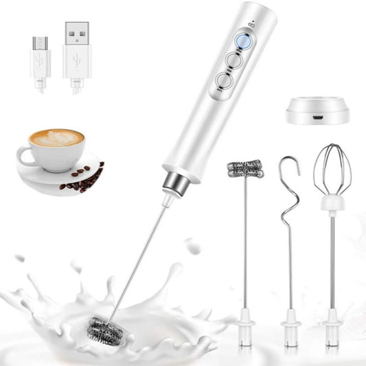 USB Rechargeable Electric Milk Frother Mini Handheld Foam Maker 3 Speed Whisks for Latte Coffee Cappuccino Stainless Steel Egg Beater Drink Mixer Hot Chocolate Blender Portable Cordless Kitchen Gadgets Tools