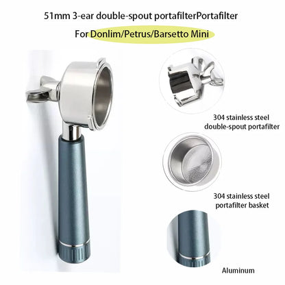 51mm 3-Ear Bottomed Portafilter for Donlim/Homix/Gypas//Sachi Espresso Machines, 304 Stainless Steel Coffee Handle with Basket