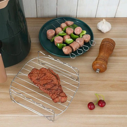 Stainless Steel Air Fryer Basket Tray Airfryer Rack Versatile Roasting Rack Air Fryer Holder Kitchen Supplies Baking Accessories