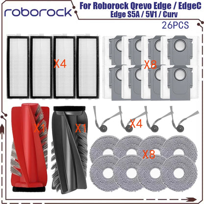 Compatible with Roborock Qrevo Edge / EdgeC / Edge S5A / 5V1 / Curv Vacuum Parts Main Roller Side Brush Hepa Filter Mop Cloth Dust Bag