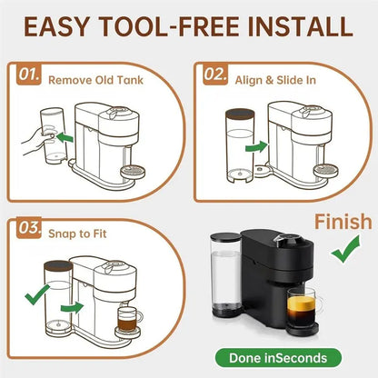 AT28-MS-624268 Espresso Coffee Machine 1.7 L/60 Oz Replace The Water Tank For Krups Nespresso Vertuoplus XN900840 XN900T40