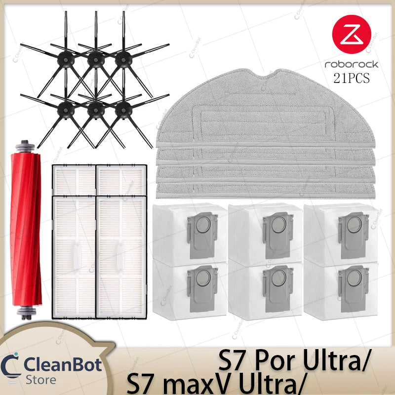 Compatible with Roborock S7 MaxV Ultra/S7 Pro Ultra Robot Vacuum Cleaner Accessories Main Brush Side Brush HEPA Filter Mop Cloths Spare Parts