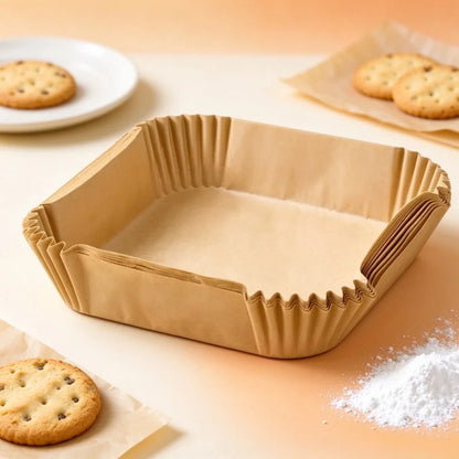 Square Air Fryer Paper Liners Disposable Non-Stick Parchment Paper, Thick Oil-proof Baking Paper for Air Fryer Oven Kitchen