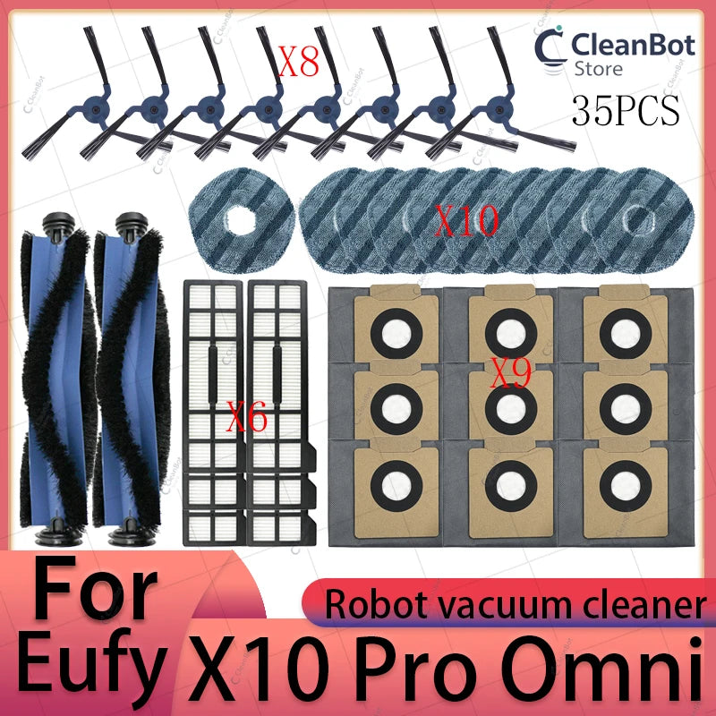 Accessories Compatible with Eufy X10 Pro Omni Robot Vacuum Dust Bag Hepa Filter Roller Side Brush Mop Cloth