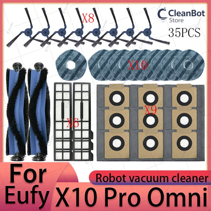 Accessories Compatible with Eufy X10 Pro Omni Robot Vacuum Dust Bag Hepa Filter Roller Side Brush Mop Cloth