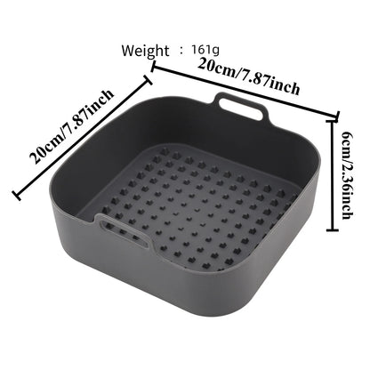 Square Air Fryer Silicone Pot Liner Food‑Grade Reusable Non‑Stick Basket with Handles Air Fryer Baking Cooking Accessories