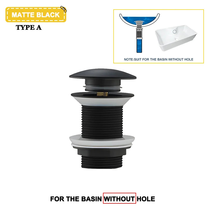 Wash Basin Pop-Up Drain Button Sink Stopper Drainer Siphon Waste Stopper Waste Pipe Drain Brushed Gold Bathroom Accessories