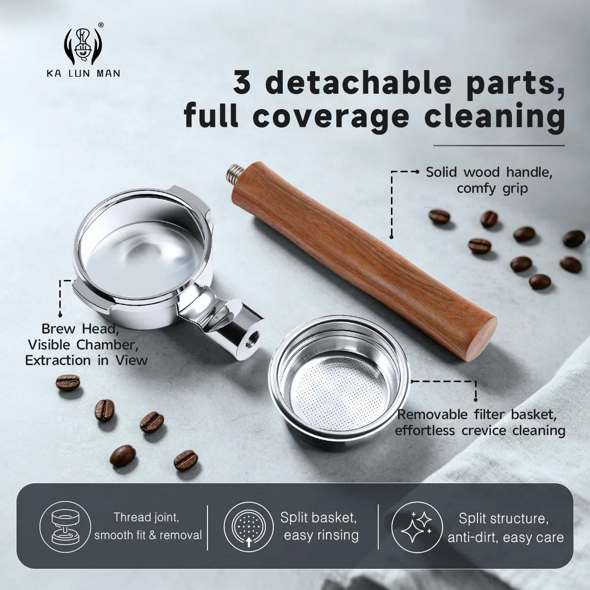 58mm 2‑Lugs Bottomless Portafilter, Flat Base No Tamping Stand Needed, Naked Visual Extraction for Breville 9 Espresso Machine