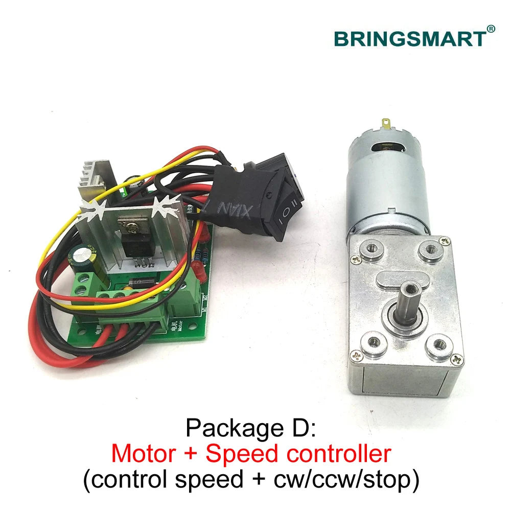 Bringsmart JGY-395 Worm Gear Motor Low Speed 12V Worm Reduction Gearbox Engine 2.5-210RPM Self-locking Geared Motor