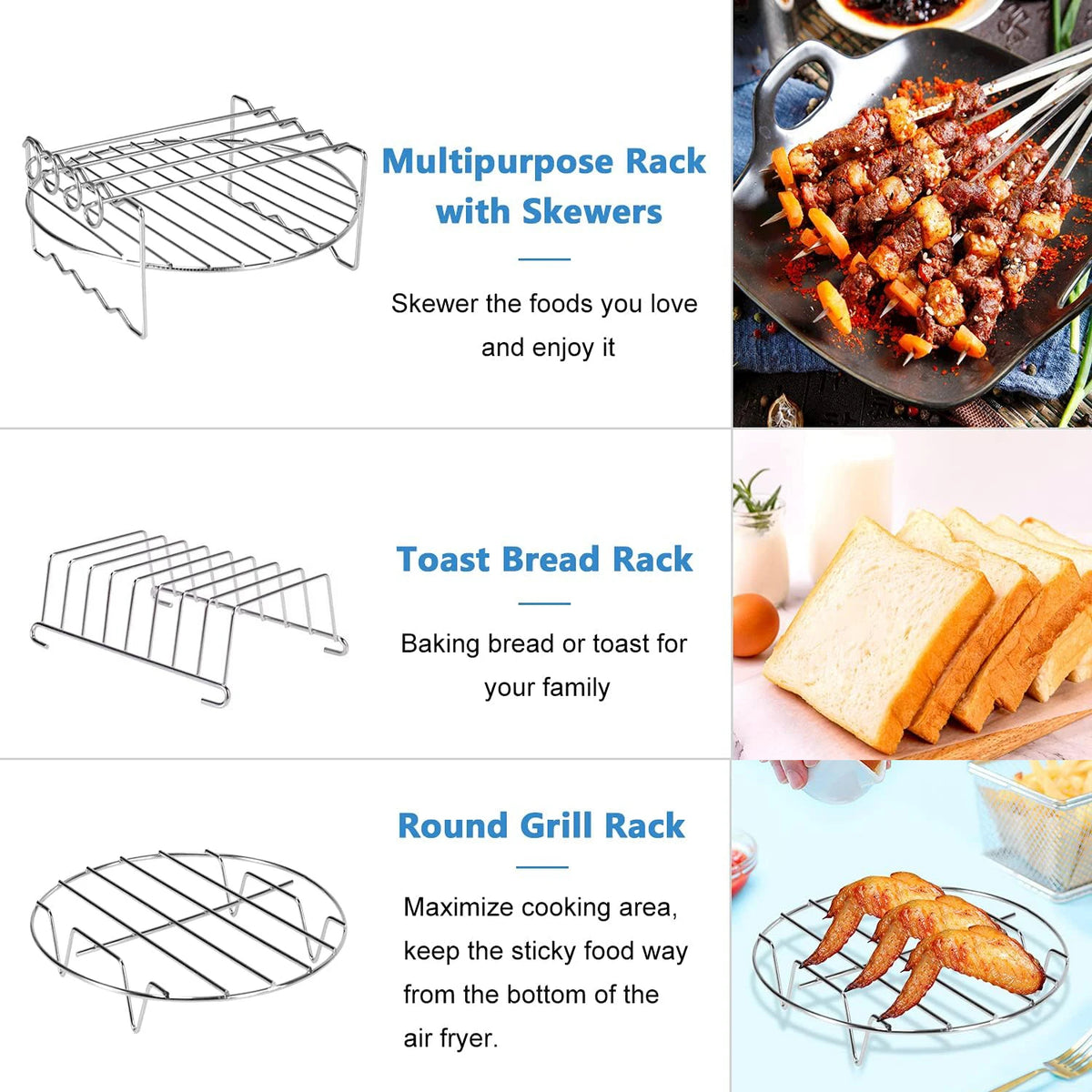 8 inch Air Fryer Racks, Air Fryer Accessories, Baking Rack,Round Stackable Grill, Fit All Airfryer 4.2Qt - 5.8Qt