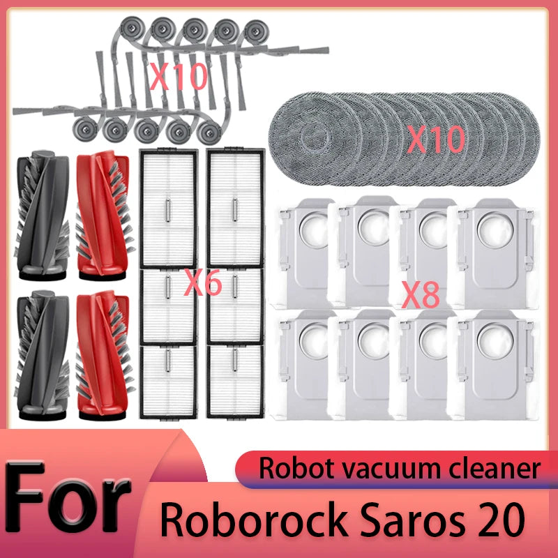 Compatible with Roborock Saros 20 Robot Vacuum Cleaner Accessories Main Brush Side Brush HEPA Filter Mop Cloths Dust Bag Spare Parts