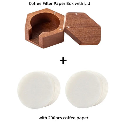 51/53/58mm Coffee Filter Paper Box Solid Wood Round Mocha Pot Filter Paper Box with Cover Lid Coffee Paper Filter Storage Box