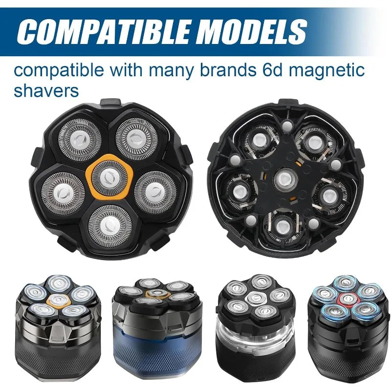 Magnetic 6 Blade Head Shaver Replacement Heads Compatible with Wyklaus Redbreak Detona DOAO Head Shaver