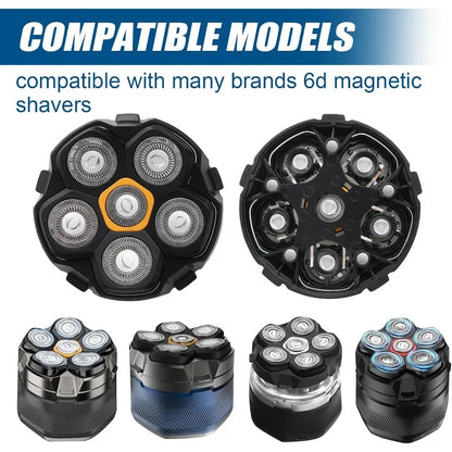 Magnetic 6 Blade Head Shaver Replacement Heads Compatible with Wyklaus Redbreak Detona DOAO Head Shaver