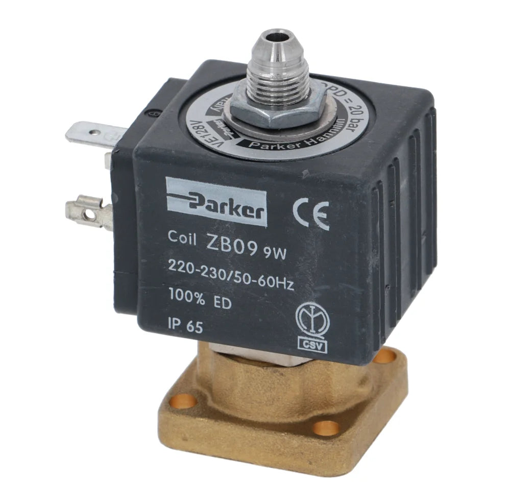 Italian made, semi-automatic coffee machine brewing head solenoid valve Parker ZB09/483510S6 230V solenoid valve brass